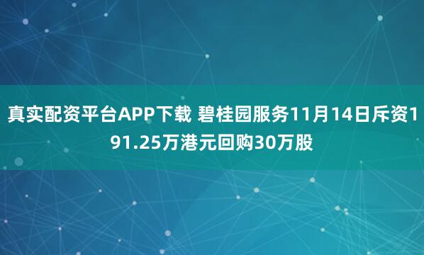 真实配资平台APP下载 碧桂园服务11月14日斥资191.25万港元回购30万股